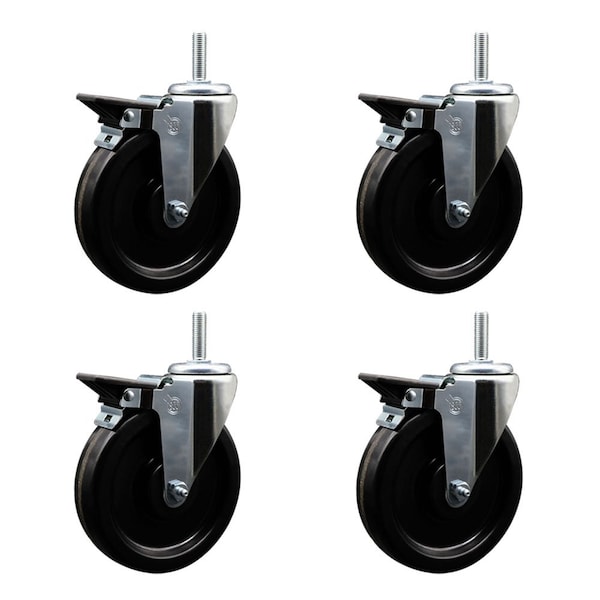 6 Inch Phenolic Wheel Swivel 58 Inch Threaded Stem Caster Set with Brake SCC